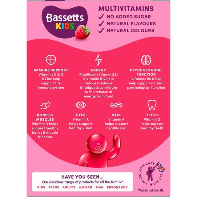 Bassetts 30 x Raspberry Flavour 7 to 11 Years Kids Multivitamin Gummies - gallery image 3