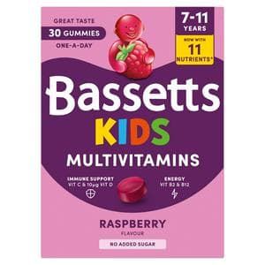 Bassetts 30 x Raspberry Flavour 7 to 11 Years Kids Multivitamin Gummies