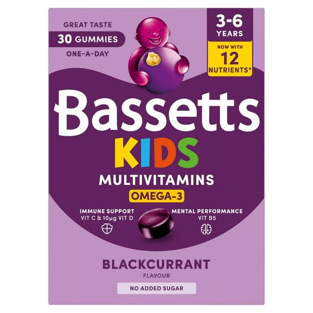 Bassetts 30 x Omega 3 Blackcurrant Flavour 3 to 6 Years Kids Multivitamin Gummies - gallery image 1