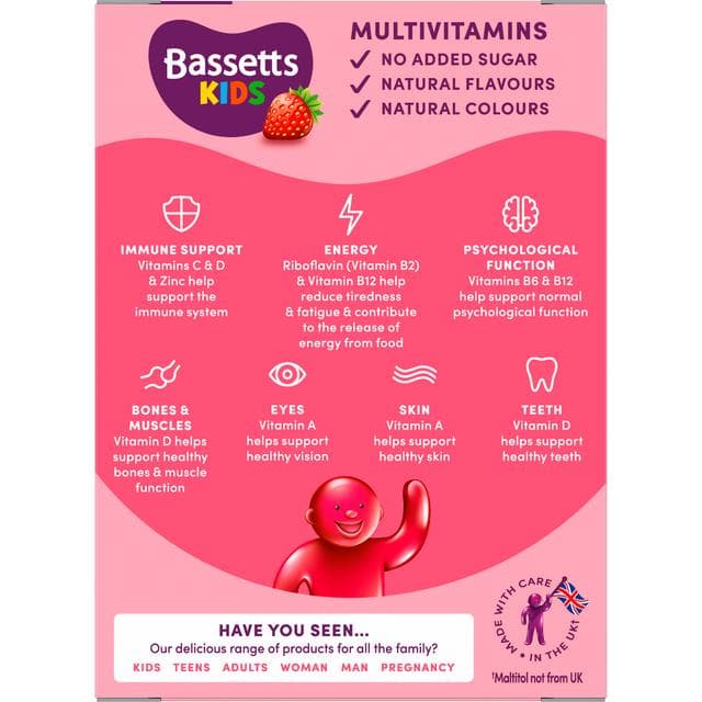 Bassetts 30 x Strawberry Flavour 3 to 6 Years One a Day Kids Multivitamin Gummies - gallery image 4