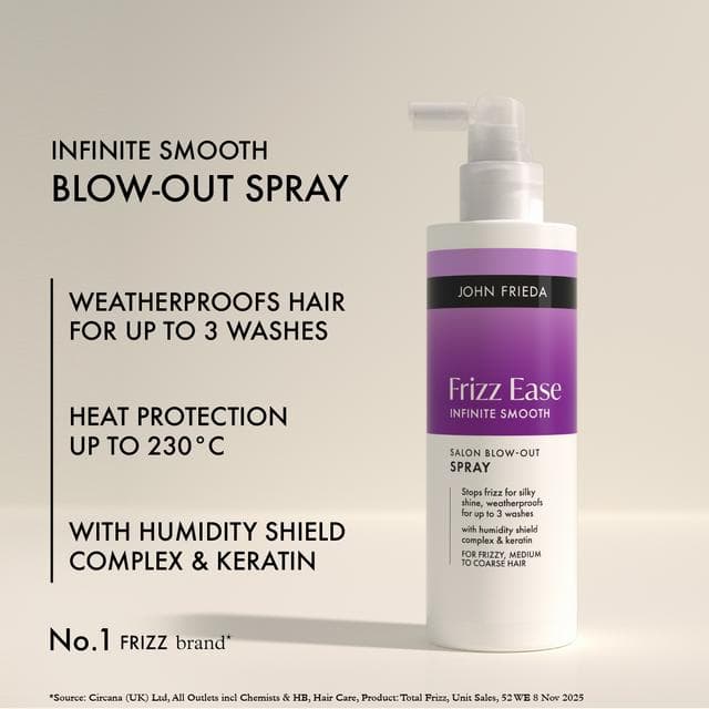 John Frieda 200ml Frizz Ease Infinite Smooth Salon Blow Out Spray - gallery image 2