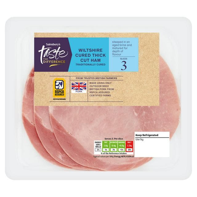 Sainsbury's 3 x Wiltshire Cured Thick Cut Ham Slices, Taste the Difference 120g - gallery image 1