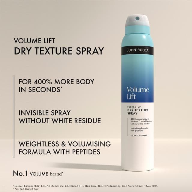 John Frieda 200ml Volume Lift Pushed Up Dry Texture Spray - gallery image 2