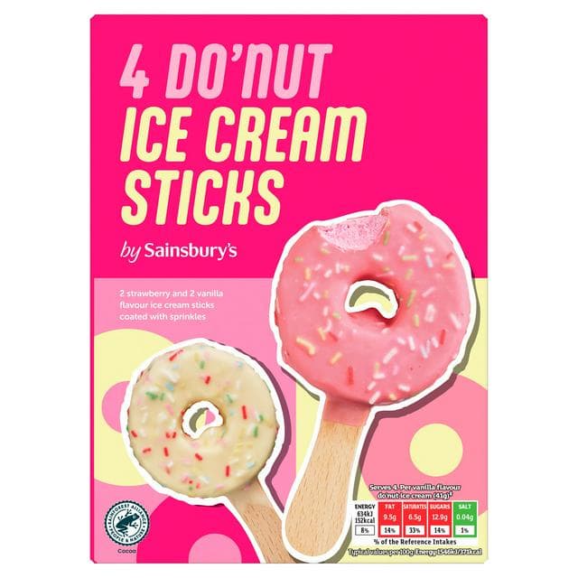 Sainsbury's 4 x 55ml Do'nut Ice Cream Sticks - gallery image 1