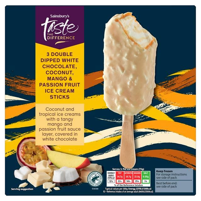 Sainsbury's 3 x 85ml Double Dipped Ice Cream Sticks, Taste the Difference - gallery image 1