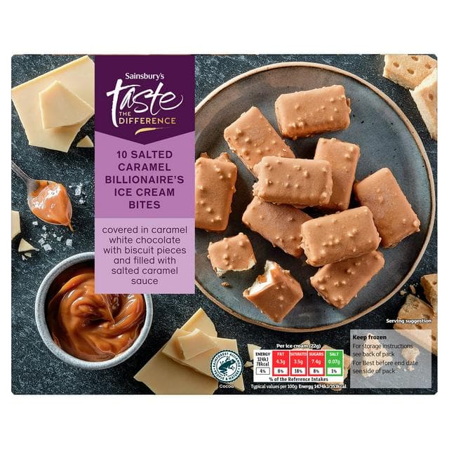 Sainsbury's 10 x 28ml Salted Caramel Billionaire's Ice Cream Bites, Taste the Difference - gallery image 1