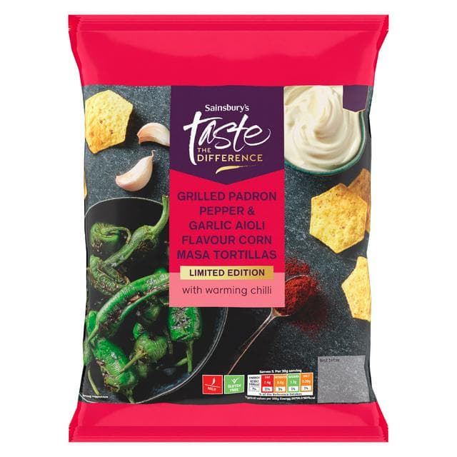 Sainsbury's 150g Padron Pepper & Garlic Aioli Tortilla Chips, Taste the Difference - gallery image 1