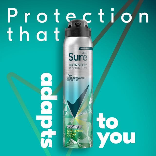 Sure Men 250ml Nonstop Protection Iced Lemon & Sage Antiperspirant Aerosol Deodorant Spray - gallery image 2