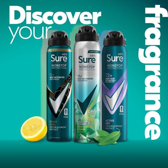 Sure Men 250ml Nonstop Protection Iced Lemon & Sage Antiperspirant Aerosol Deodorant Spray - gallery image 5