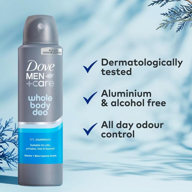 Dove Men+Care 150ml Marine & Blue Cypress Whole Body Deodorant Spray - gallery image 3