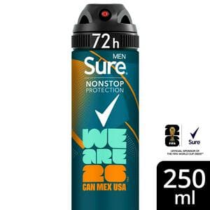 Sure Men 250ml Nonstop Protection Cobalt Dry Antiperspirant Aerosol Deodorant Spray, FIFA Limited Collection