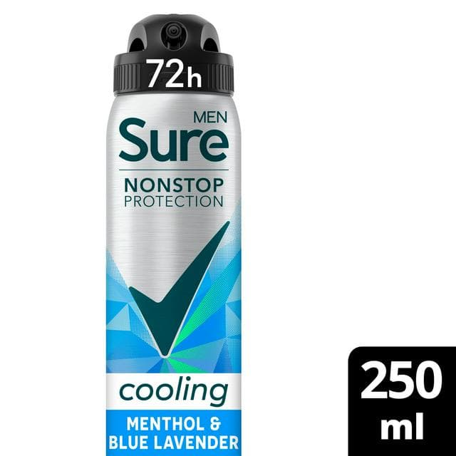 Sure Men 250ml Nonstop Protection Menthol & Blue Lavender Antiperspirant Aerosol Deodorant Spray - gallery image 1