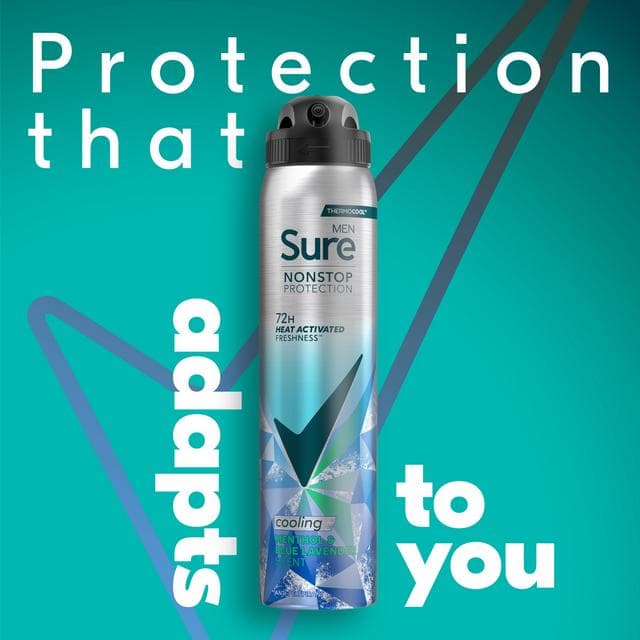Sure Men 250ml Nonstop Protection Menthol & Blue Lavender Antiperspirant Aerosol Deodorant Spray - gallery image 2