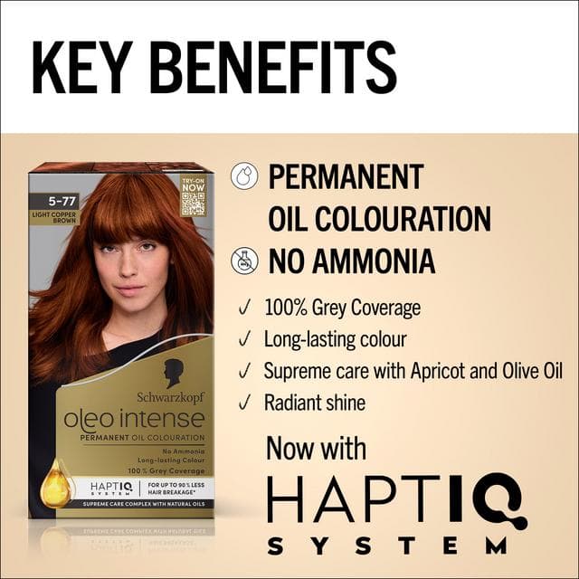 Schwarzkopf Oleo Intense Oil Colouration 5-77 Light Copper Brown Permanent Hair Dye - gallery image 3