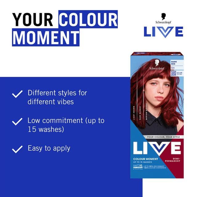 Schwarzkopf 026 Dark Red Live Colour Moment Semi Permanent Hair Dye - gallery image 2