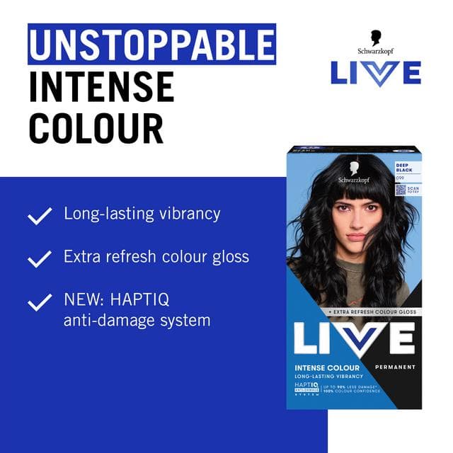 Schwarzkopf 099 Deep Black Live Intense Colour Permanent Hair Dye - gallery image 3