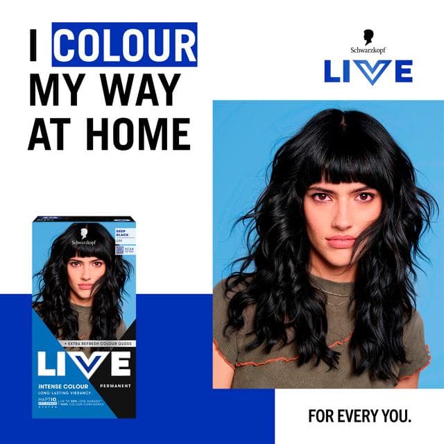 Schwarzkopf 099 Deep Black Live Intense Colour Permanent Hair Dye - gallery image 5