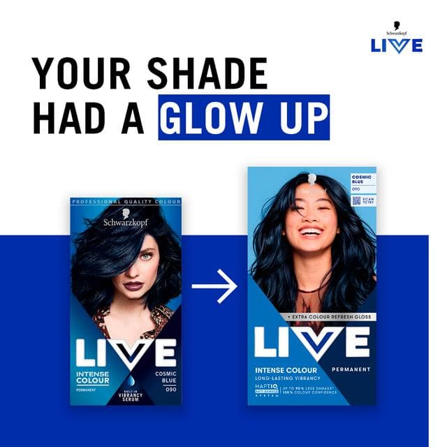 Schwarzkopf 090 Cosmic Blue Live Intense Colour Permanent Hair Dye - gallery image 5