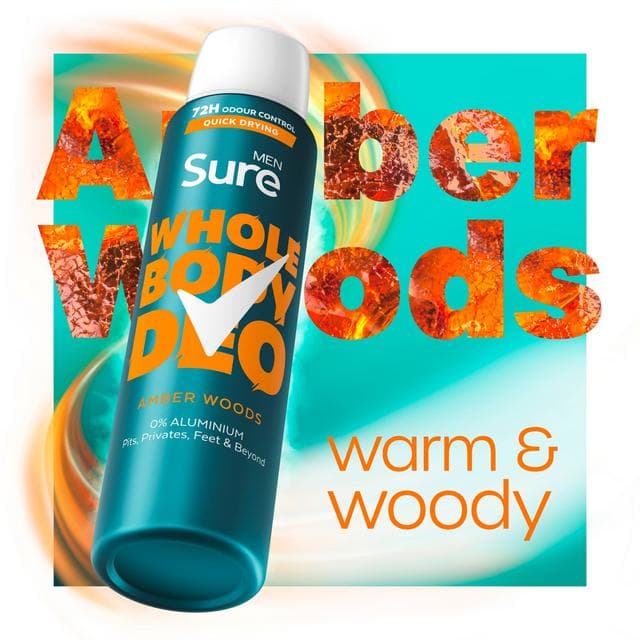 Sure Men 150ml Amber Woods Whole Body Deodorant Spray - gallery image 2