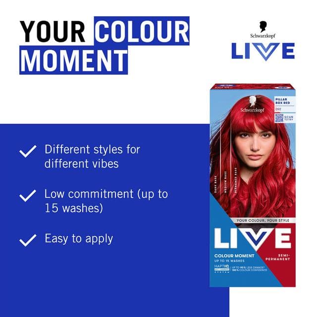 Schwarzkopf 092 Pillar Box Red Live Colour Moment Semi Permanent Hair Dye - gallery image 2