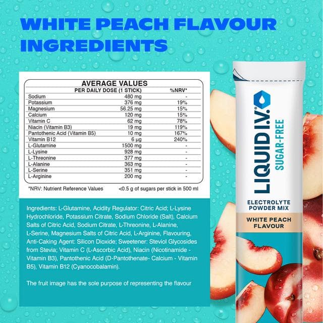 Liquid IV 3 x Sugar Free White Peach Electrolyte Powder Mix Sachets - gallery image 6