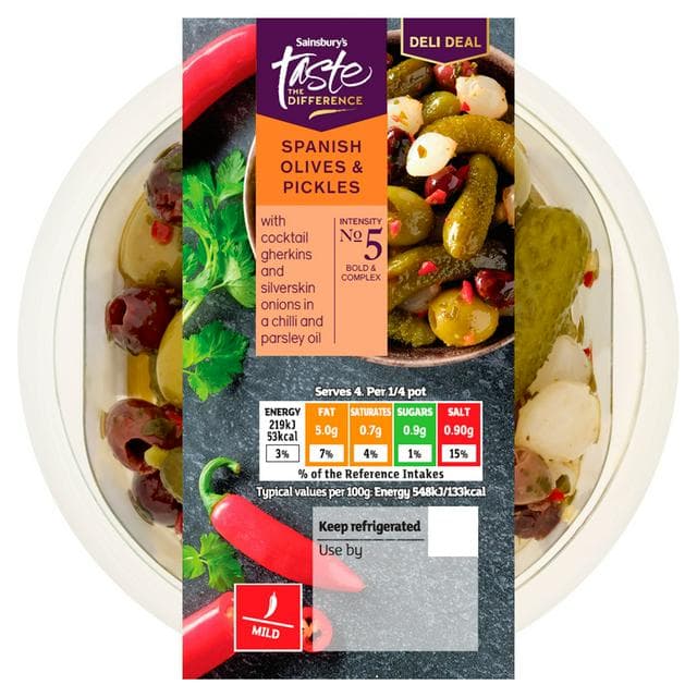 Sainsbury's 160g Spanish Olives & Pickles, Taste the Difference - gallery image 1