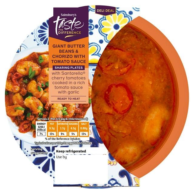Sainsbury's 180g Giant Butter Beans & Chorizo with Tomato Sauce, Taste the Difference - gallery image 1