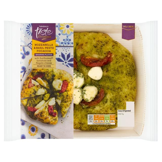 Sainsbury's 210g Mozzarella & Basil Pesto Focaccia, Taste the Difference - gallery image 1