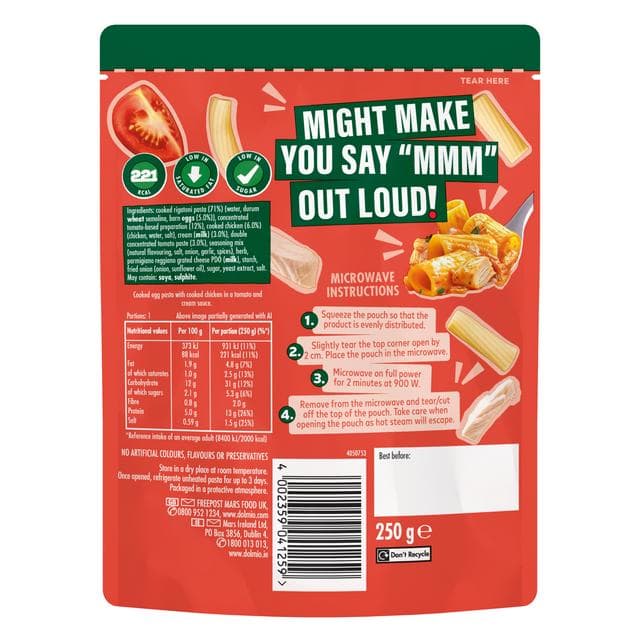 Dolmio Feasts 250g Creamy Tomato & Chicken Rigatoni Pasta Ready Meal - gallery image 2