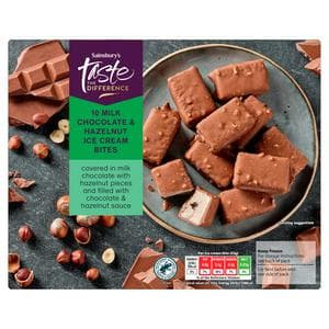 Sainsbury's 10 x 28ml Milk Chocolate & Hazelnut Ice Cream Bites, Taste the Difference