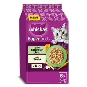 Whiskas Superfoods 6 x 50g 1+ Mixed Selection in Jelly Wet Cat Food Pouches