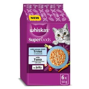 Whiskas Superfoods 6 x 50g 1+ Fish in Jelly Wet Cat Food Pouches