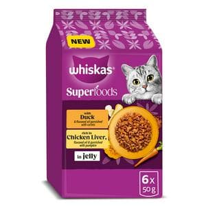 Whiskas Superfoods 6 x 50g 1+ Poultry in Jelly Wet Cat Food Pouches