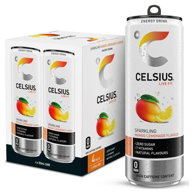 Celsius 4 x 355ml Sparkling Mango Lemonade Energy Drink - gallery image 1