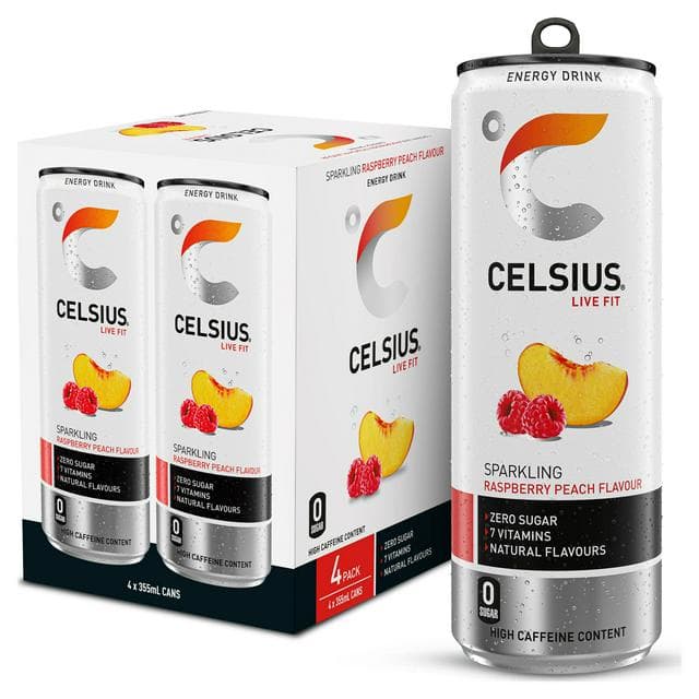 Celsius 4 x 355ml Sparkling Raspberry Peach Energy Drink - gallery image 1