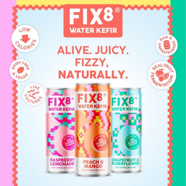 Fix8 Water Kefir Peach & Mango Live Sparkling Soda 4 x 250ml - gallery image 4