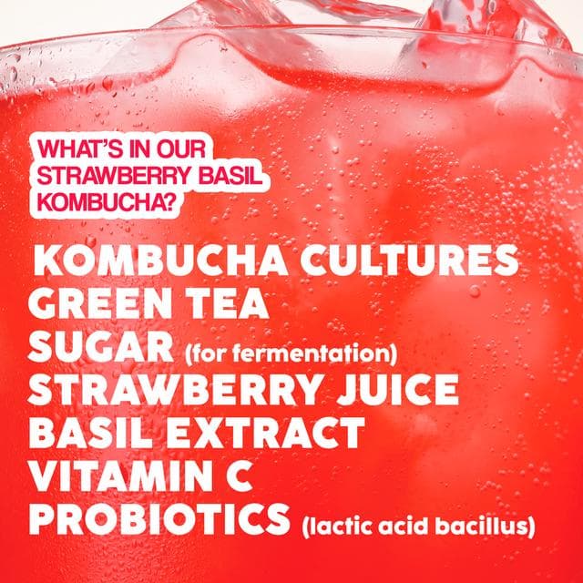 Fix8 Kombucha Strawberry Basil Live Sparkling Soda 4 x 250ml - gallery image 5