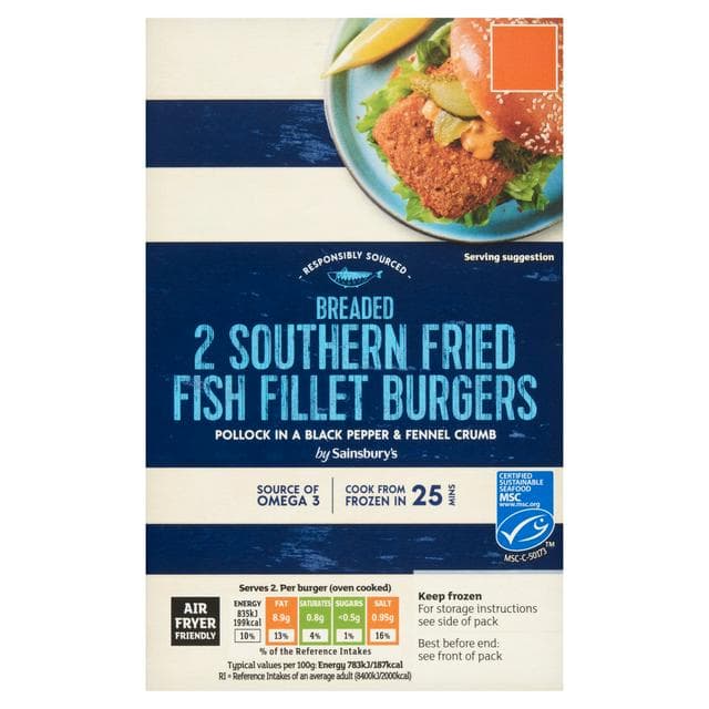 Sainsbury's 2 x Southern Fried Fish Fillet Burgers 227g - gallery image 1
