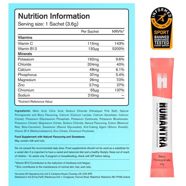 Humantra 6 x 3.6g Berry Pomegranate Zero Sugar Electrolyte Drink Sachets - gallery image 5