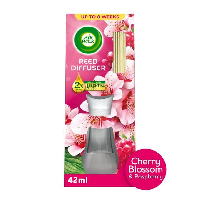 Air Wick Reed Diffuser, Cherry Blossom & Raspberry Air Freshener 42ml - gallery image 1