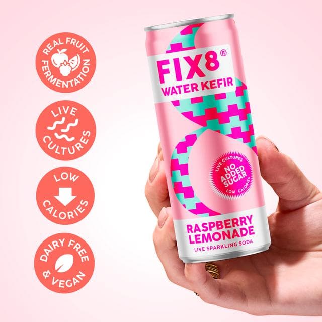 Fix8 Water Kefir Raspberry Lemonade Live Sparkling Soda 4 x 250ml - gallery image 2