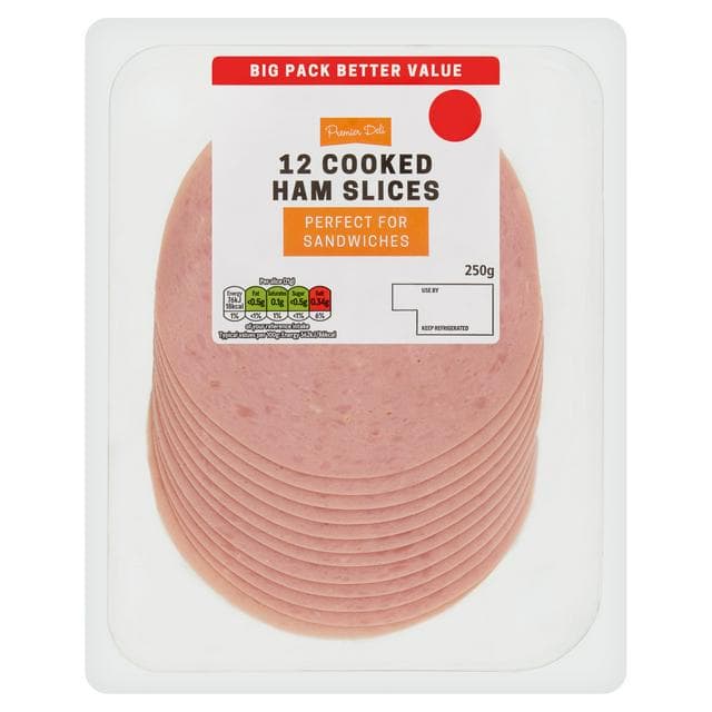 Premier Deli Cooked Ham Slices x12 250g - gallery image 1