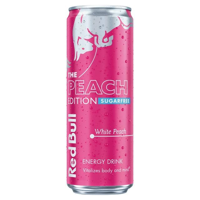 Red Bull Energy Drink Sugar Free, White Peach Edition 473ml - gallery image 1