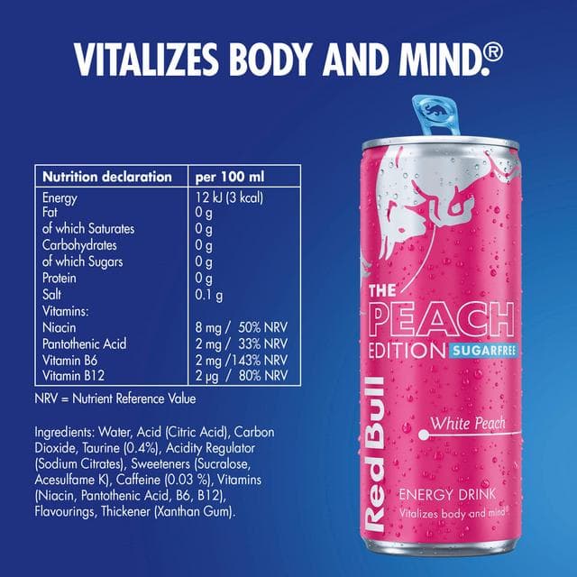 Red Bull Energy Drink Sugar Free, White Peach Edition 473ml - gallery image 3