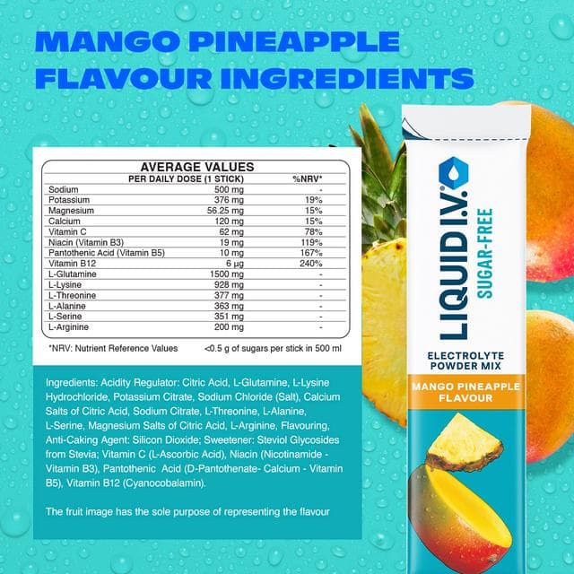 Liquid IV 3 x Sugar Free Mango Pineapple Electrolyte Powder Mix Sachets - gallery image 6