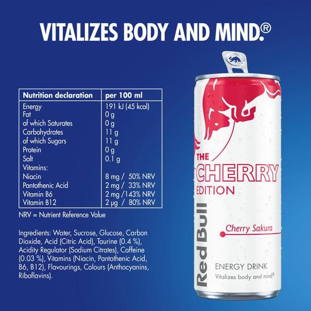 Red Bull 4 x 250ml Cherry Energy Drink, Spring Edition - gallery image 3