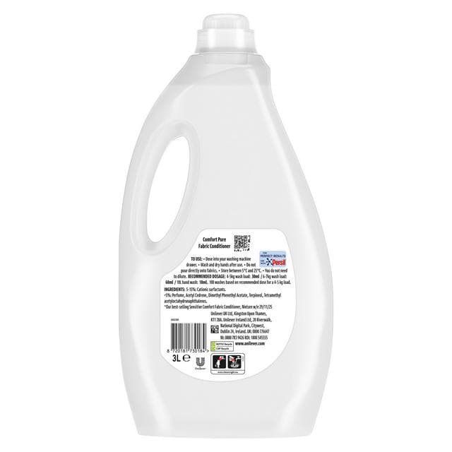 Comfort 100 Washes Pure Gently Fresh Fabric Conditioner 3L - gallery image 6