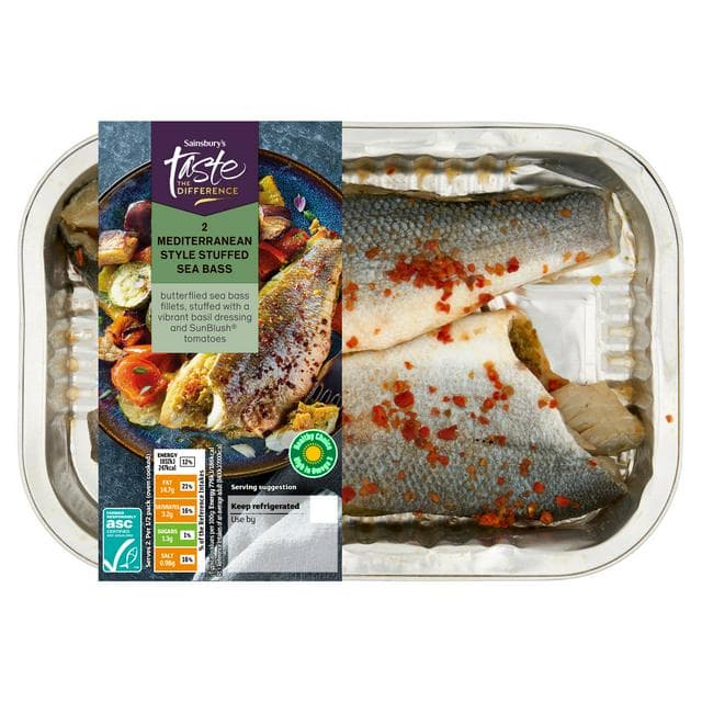 Sainsbury's 2 x Mediterranean Style Stuffed Sea Bass, Taste the Difference 291g - gallery image 1