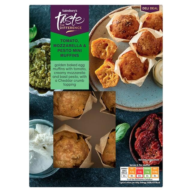 Sainsbury's 150g Tomato, Mozzarella & Pesto Mini Muffins, Taste the Difference - gallery image 1