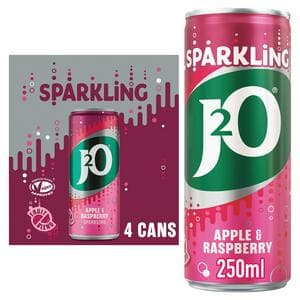 J2O 4 x 250ml Sparkling Apple & Raspberry Soft Drink Cans